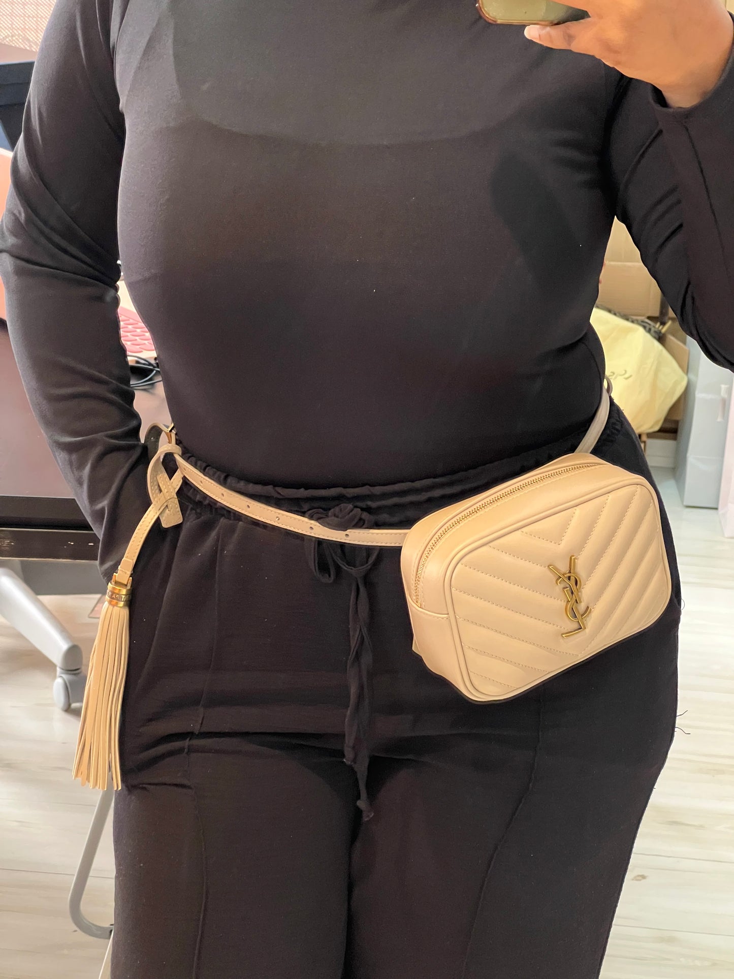 Saint Laurent Pochette Lou Leather Nude