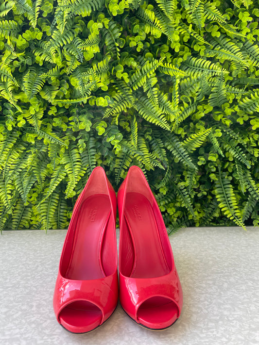Peep Toe Gucci Verniz Vermelho