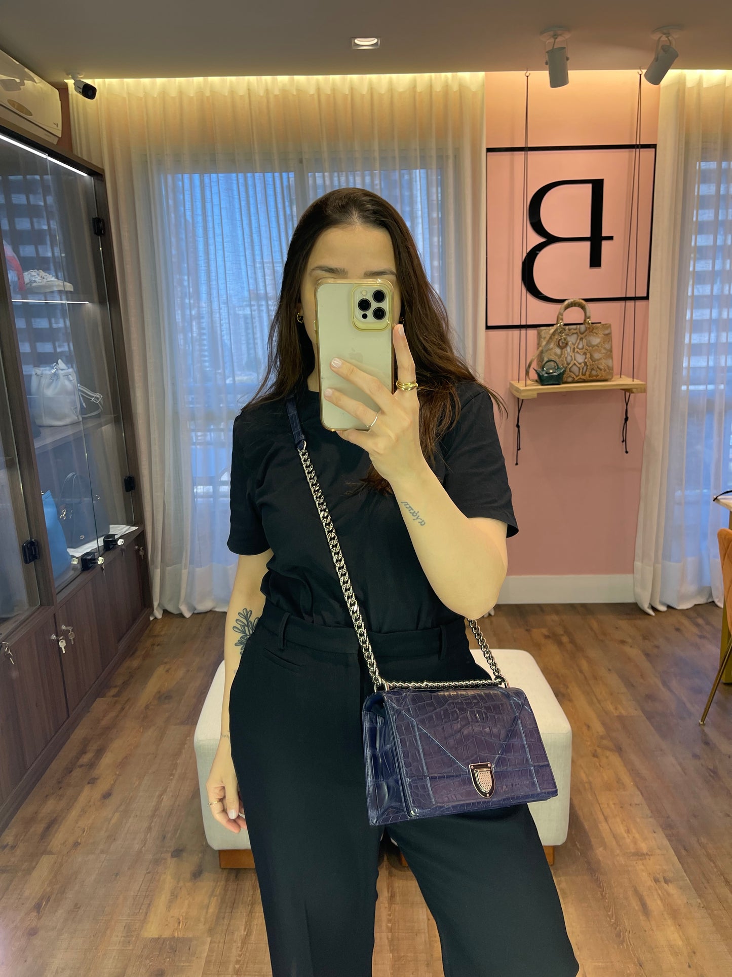 Christian Dior Diorama Croco Azul Marinho