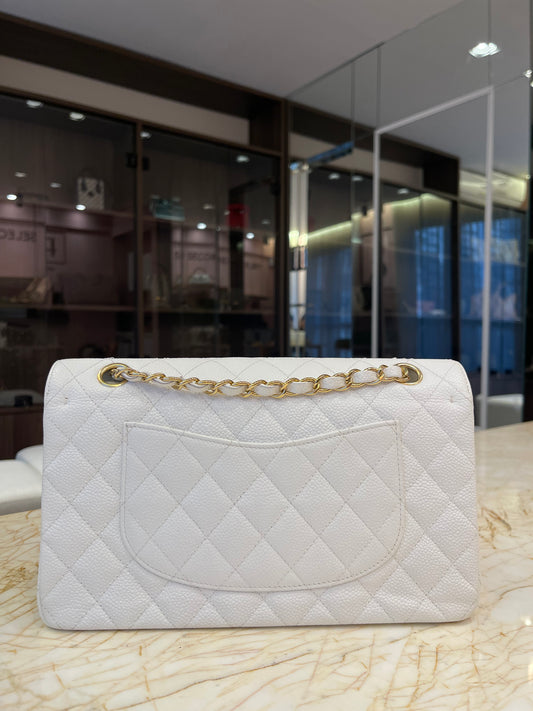 Chanel Classic Double Flap em Couro Caviar Branco