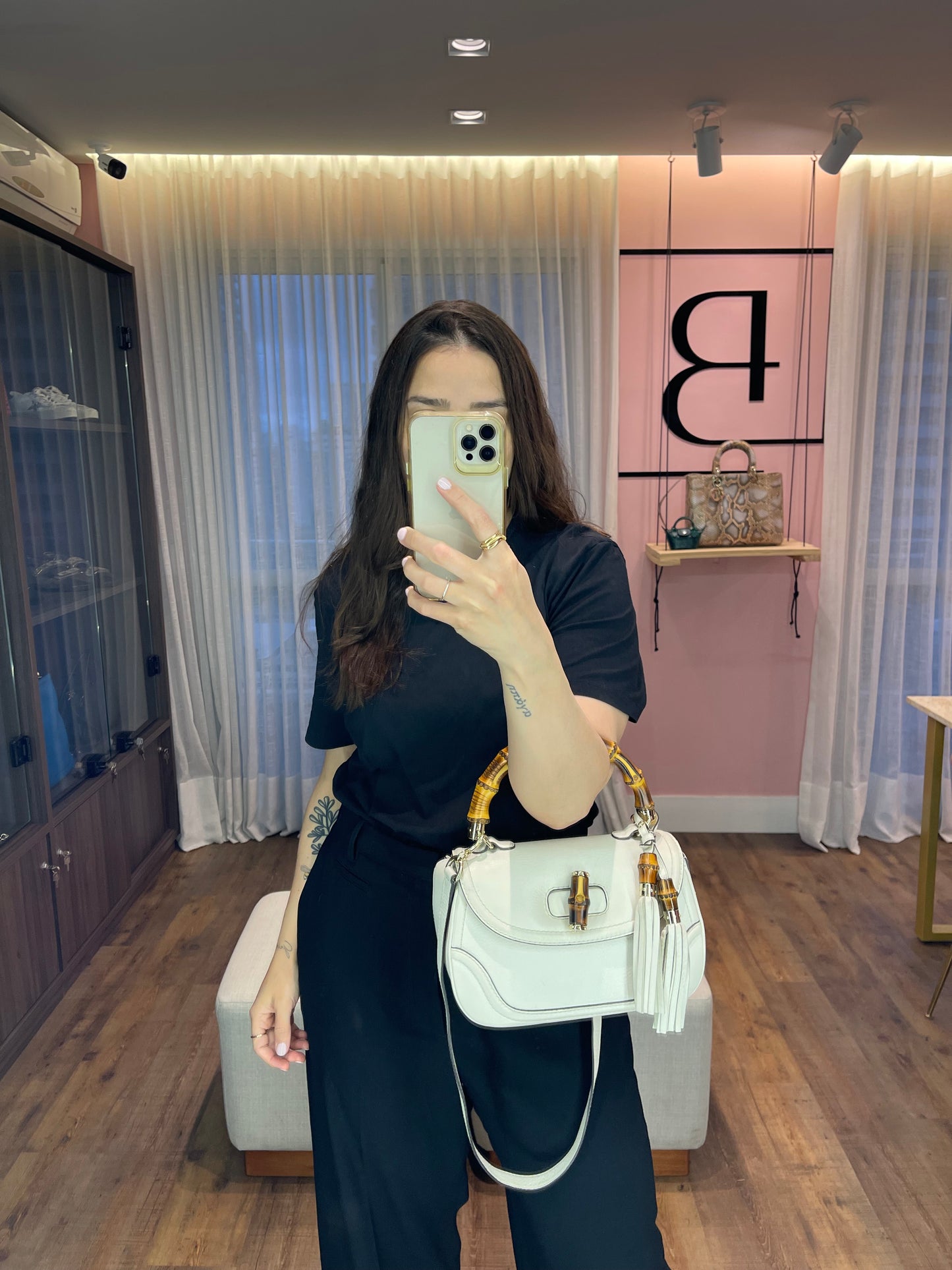 Gucci Calfskin New Bamboo Top Handle Branca