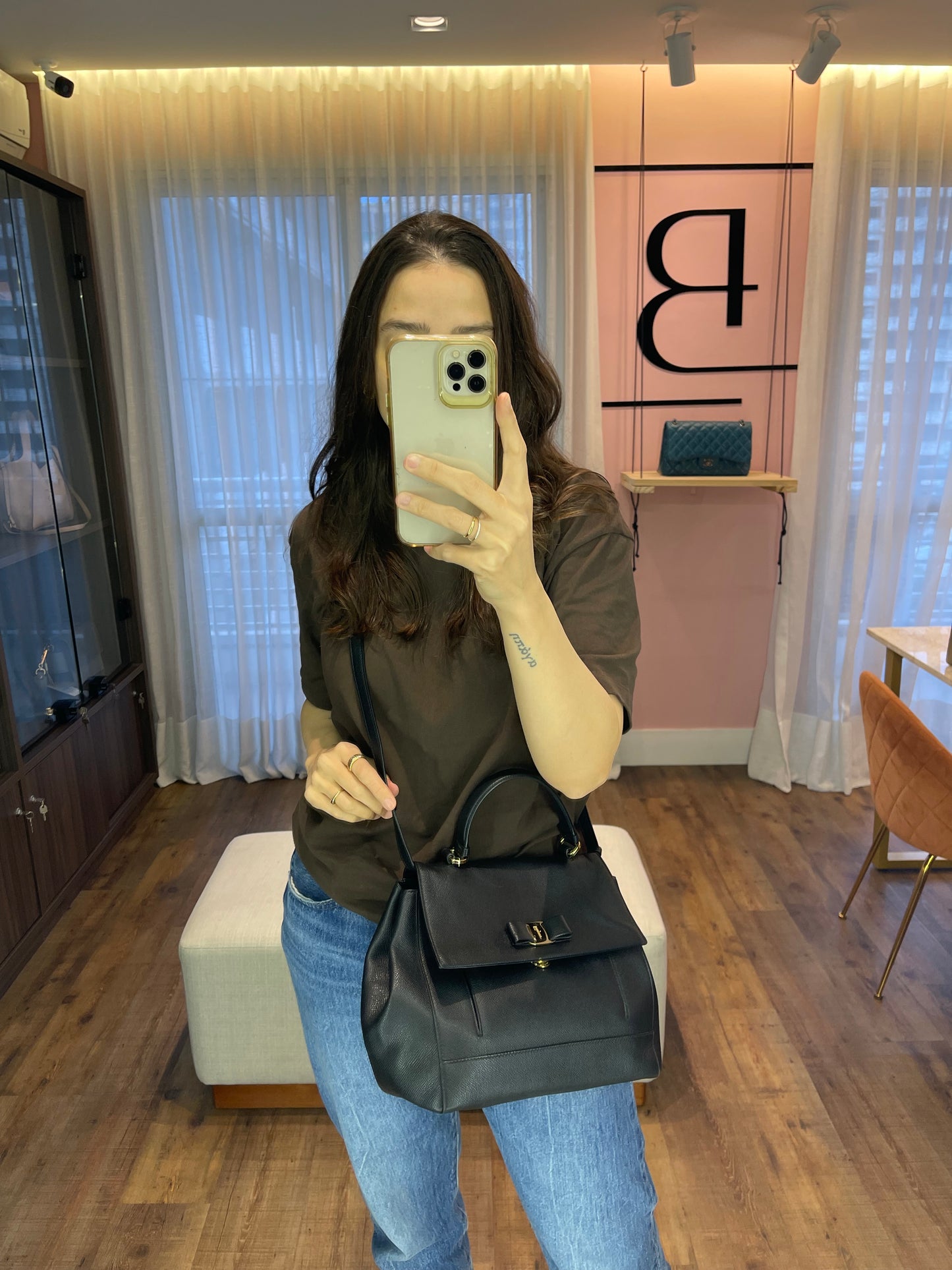 Salvatore Ferragamo Carrie Vara Bow Top Handle