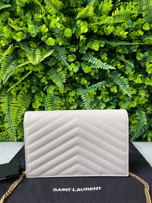 Saint Laurent Cassandre Leather Bag Off White