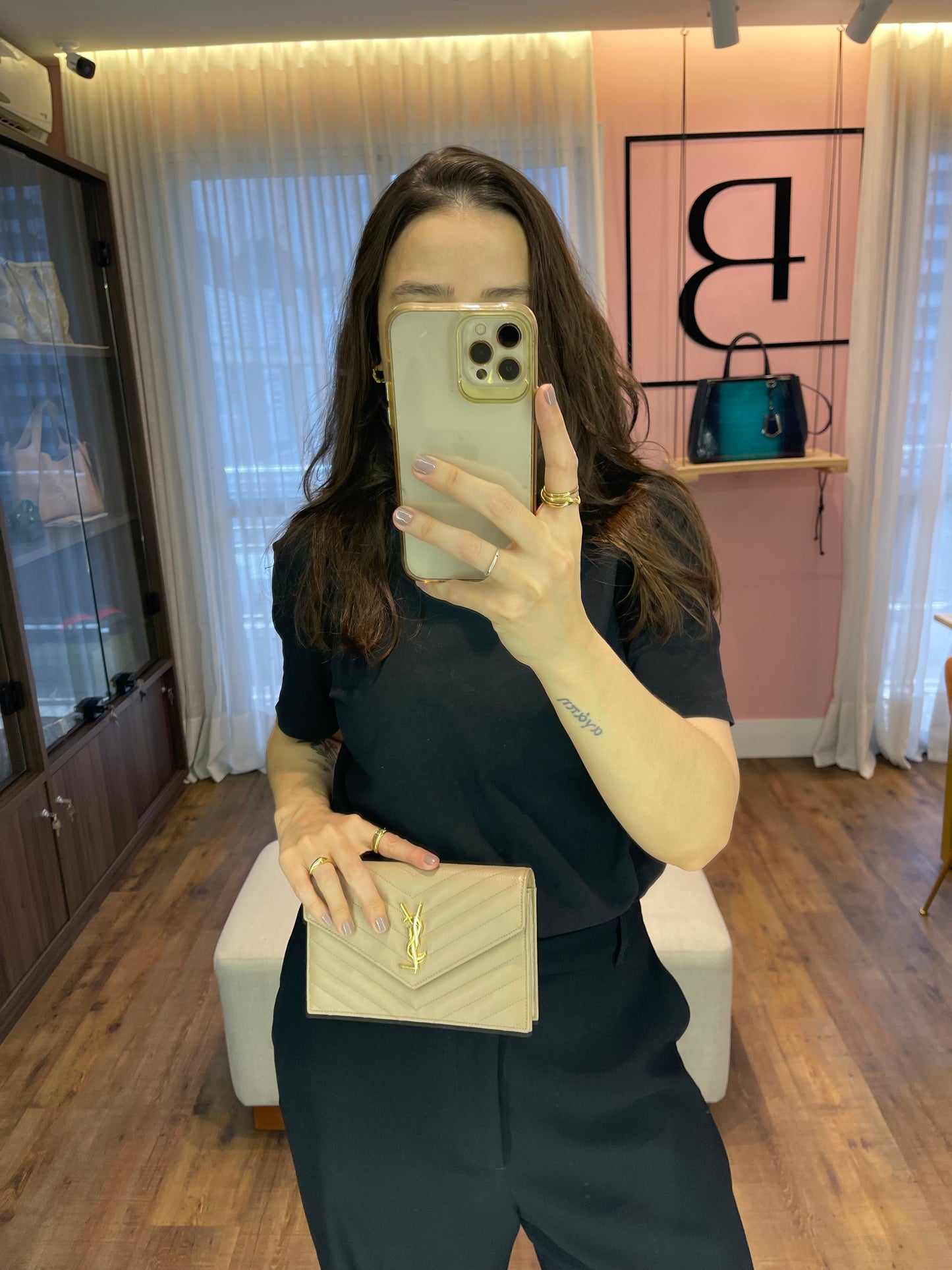 Saint Laurent Cassandre Leather Bag Nude