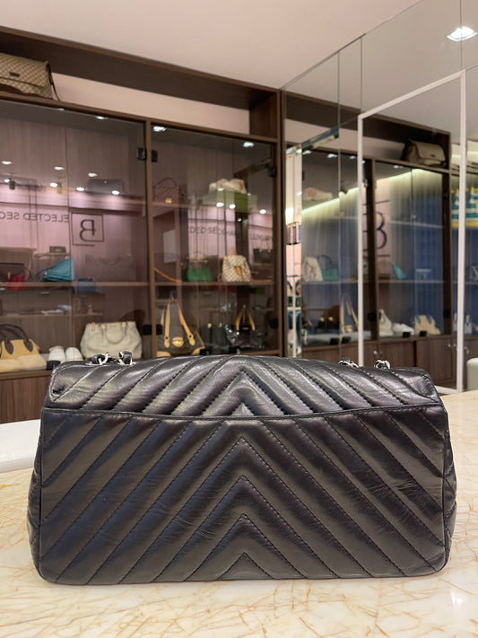 Chanel Surpique Chevron Single Flap