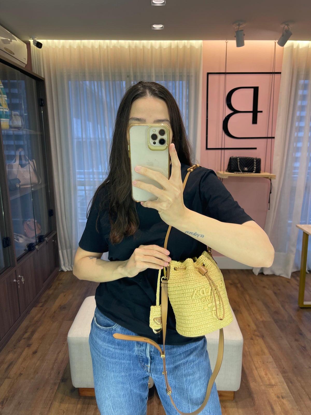 Prada Crochet Rafia Bucket