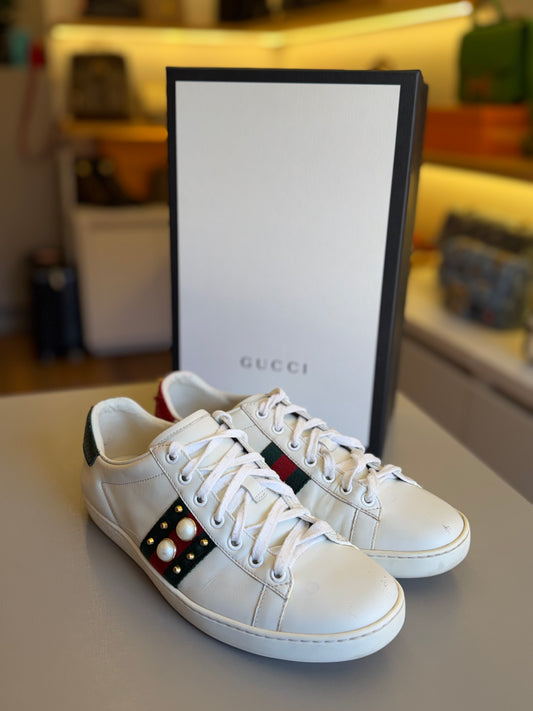 Tenis Gucci Ace Web Pearl