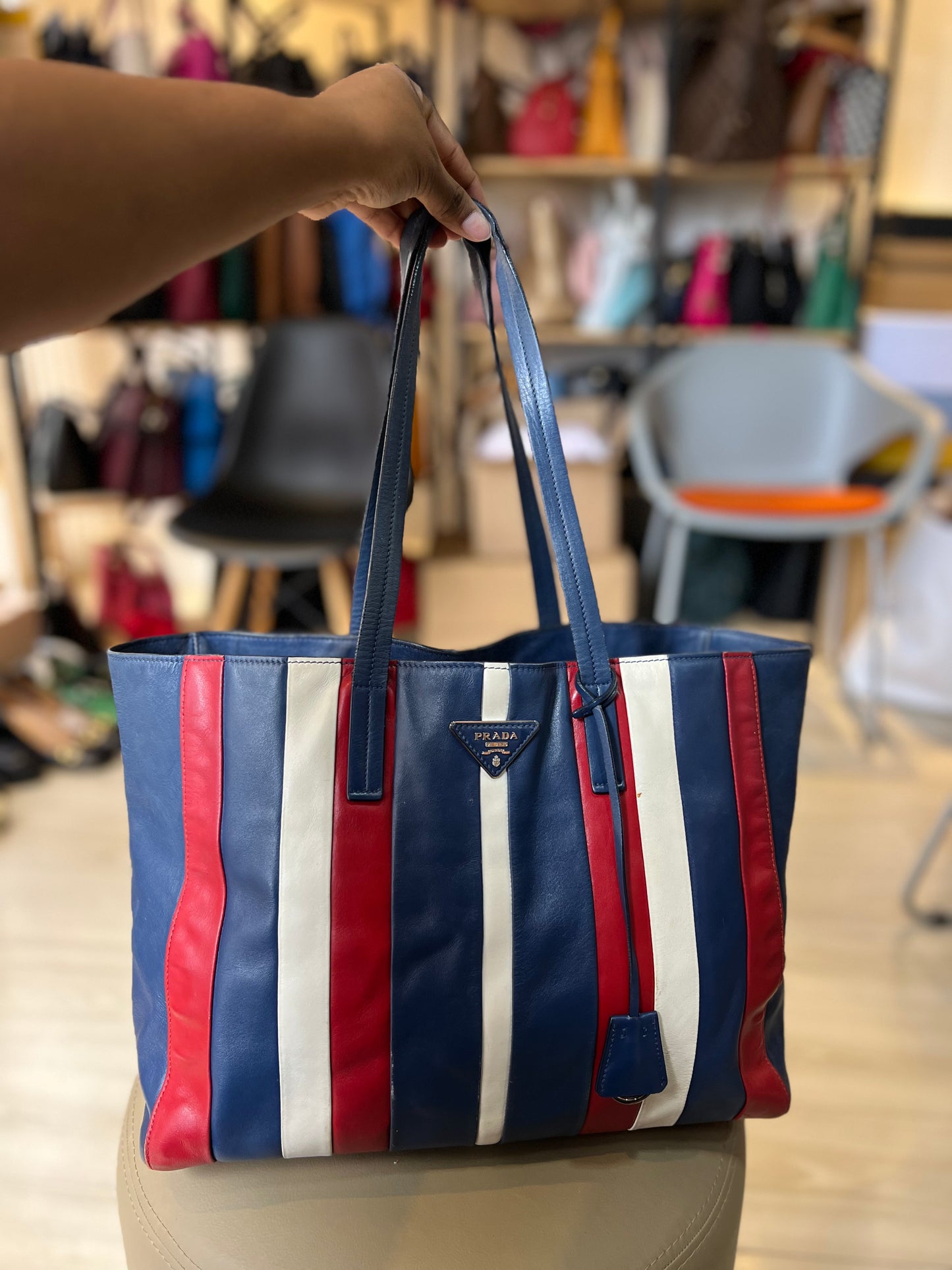 Prada Calf Tote Tricolor