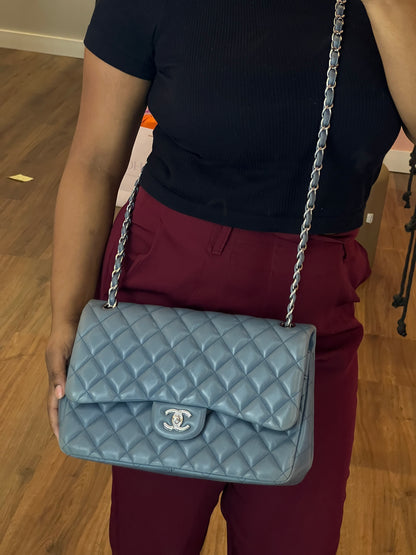 Chanel Double Flap Jumbo Azul