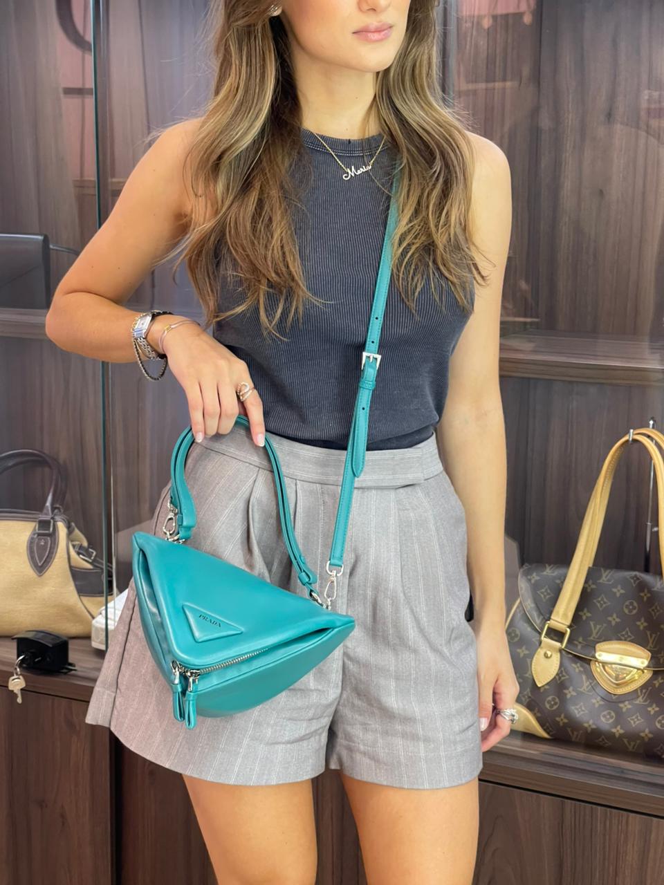 Prada Nappa Triangle Leather Verde