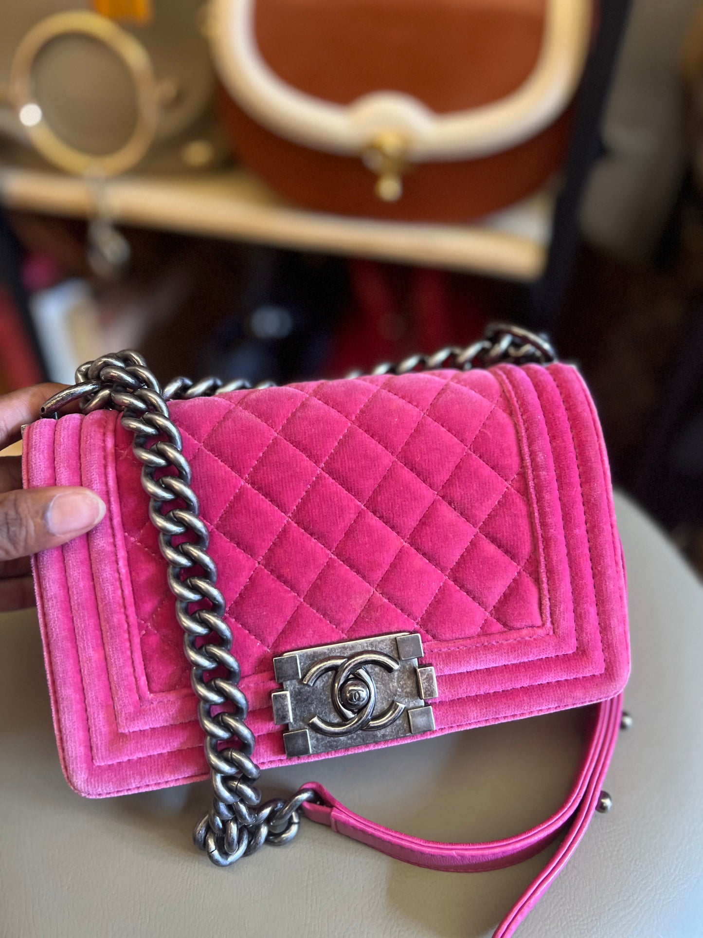 Chanel boy Velvet Small Pink