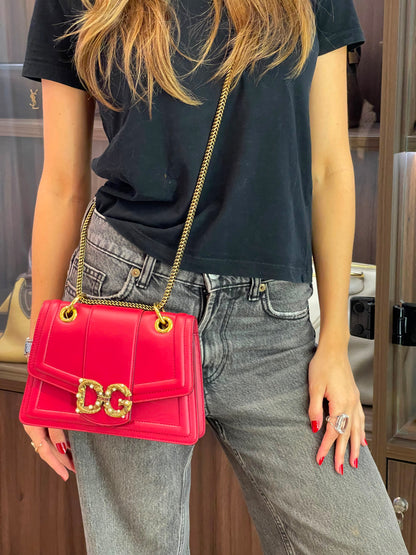Dolce & Gabbana DG Amore Calfskin Chain Vermelha