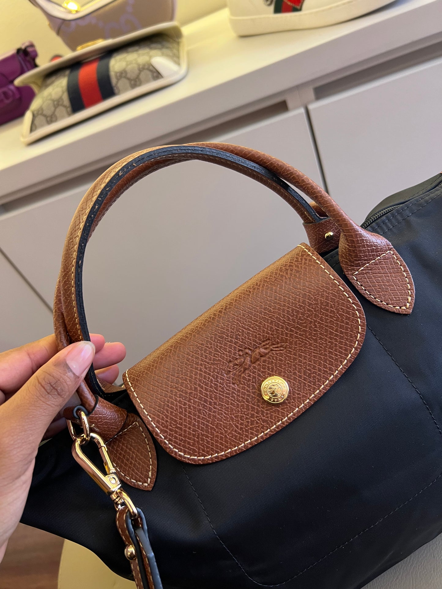 Longchamp Le Pliage Small Preta Com alça