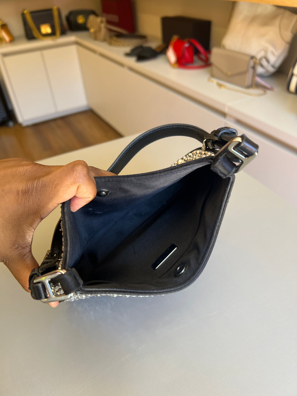 Prada Cleo Cetim com Cristais Preta