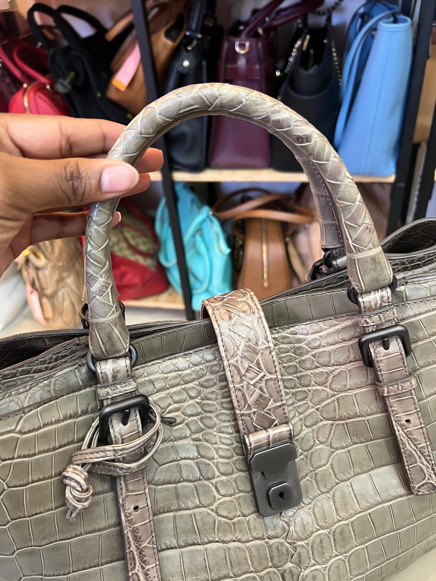 Bottega Veneta Roma Croco Cinza