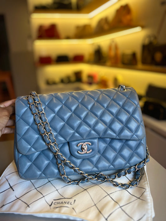 Chanel Double Flap Jumbo Azul