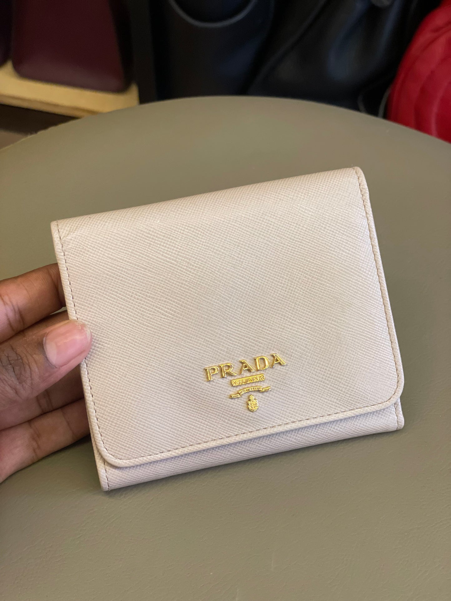 Carteira Prada Couro Saffiano Nude