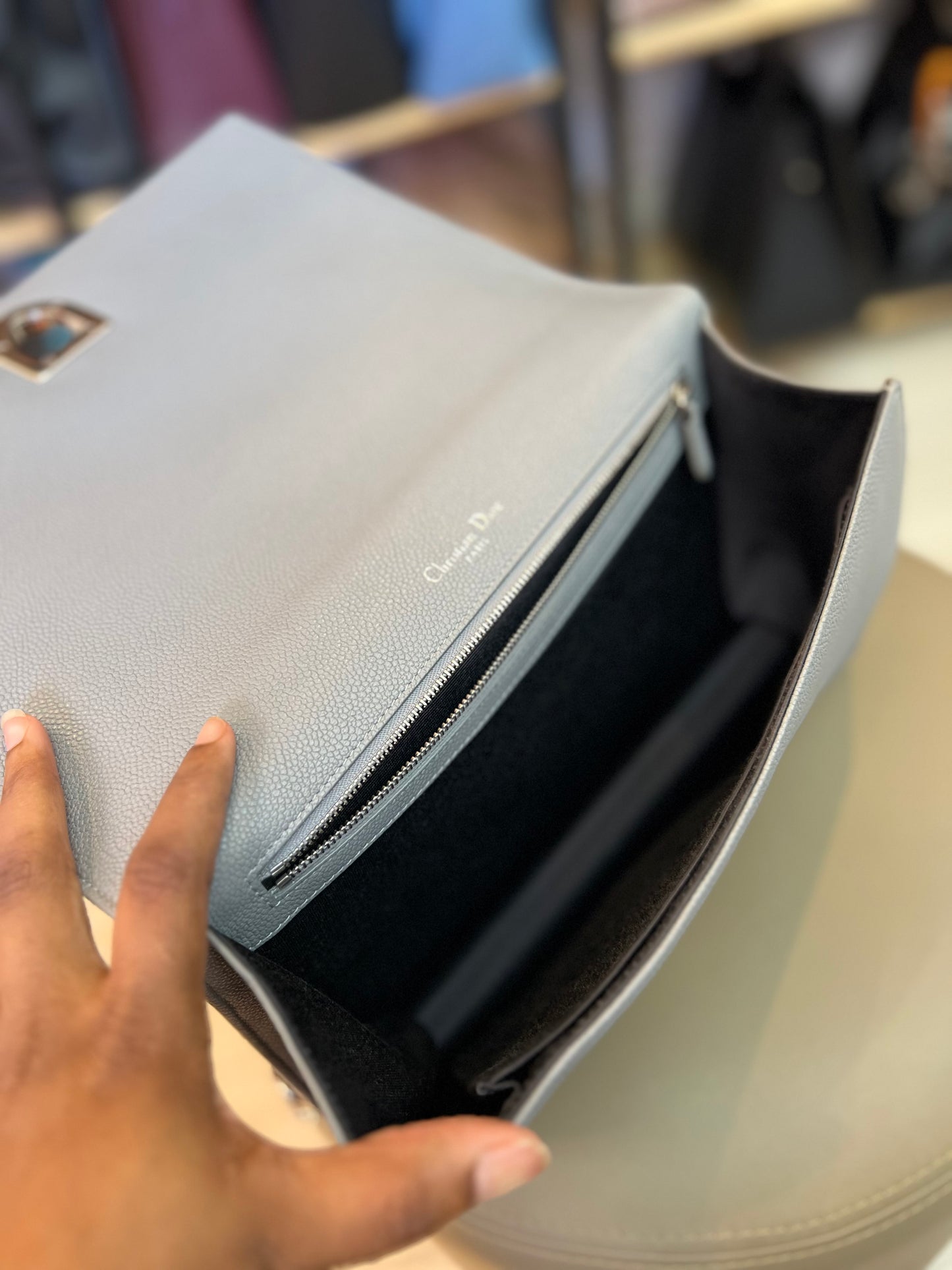 Christian Dior Diorama Couro Cinza