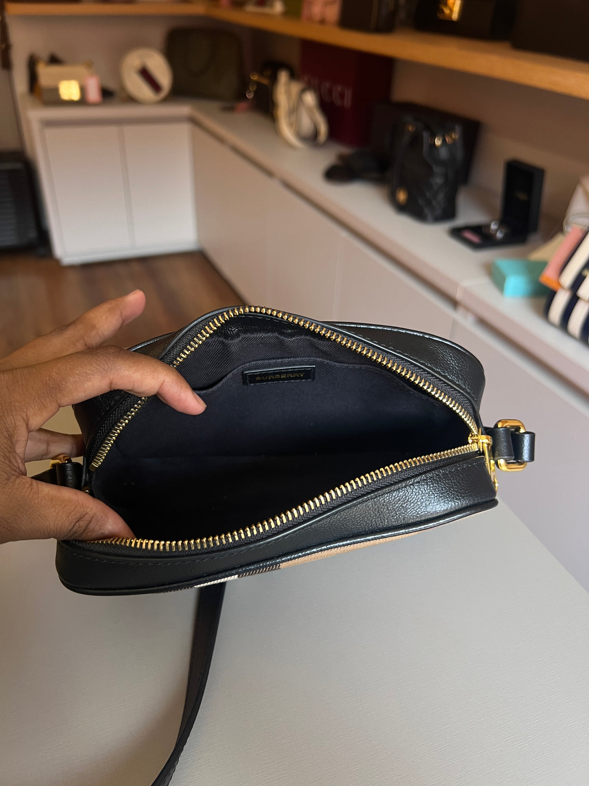 Burberry Heymarket Câmera Bag Mini Preta