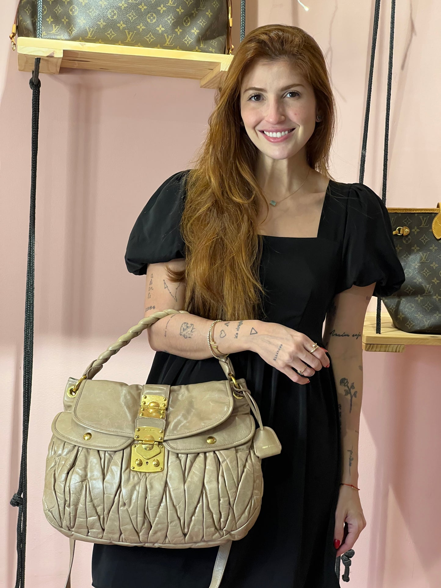 Miu Miu Matelassê Hobo Bege