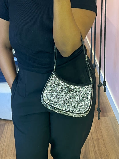 Prada Cleo Cetim com Cristais Preta