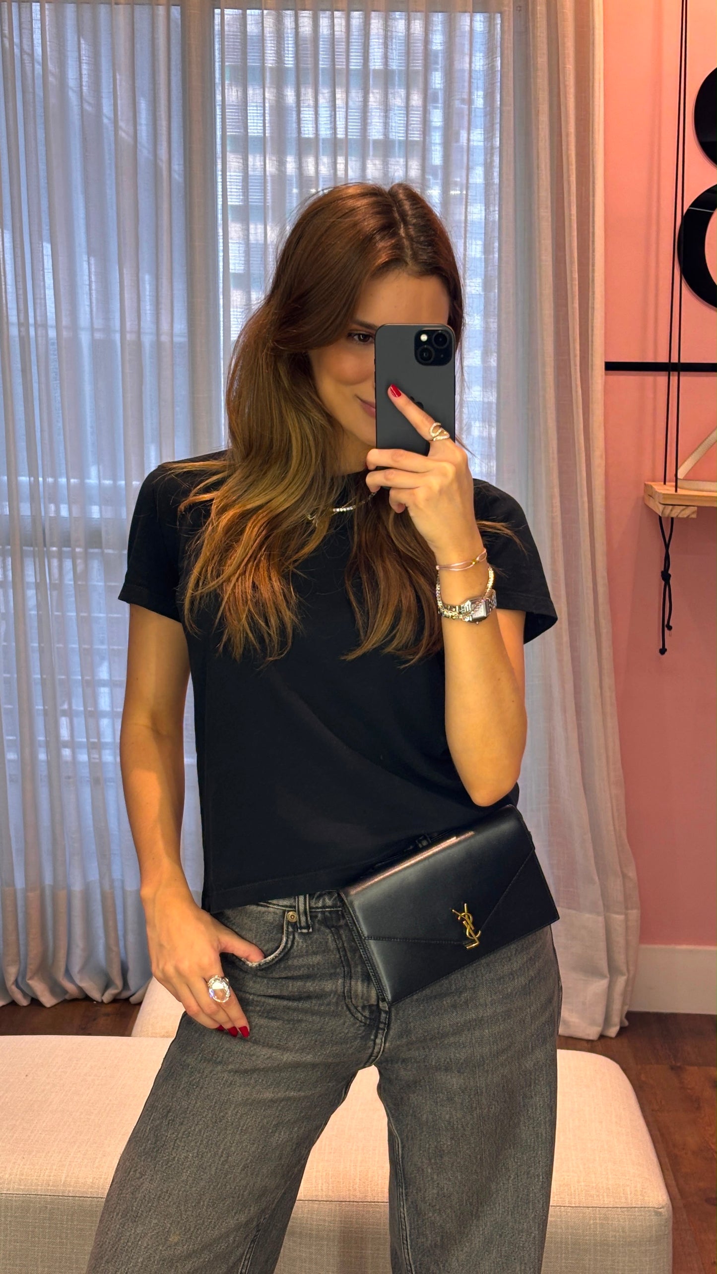 Saint Laurent Pochette Cassandre Leather Preto
