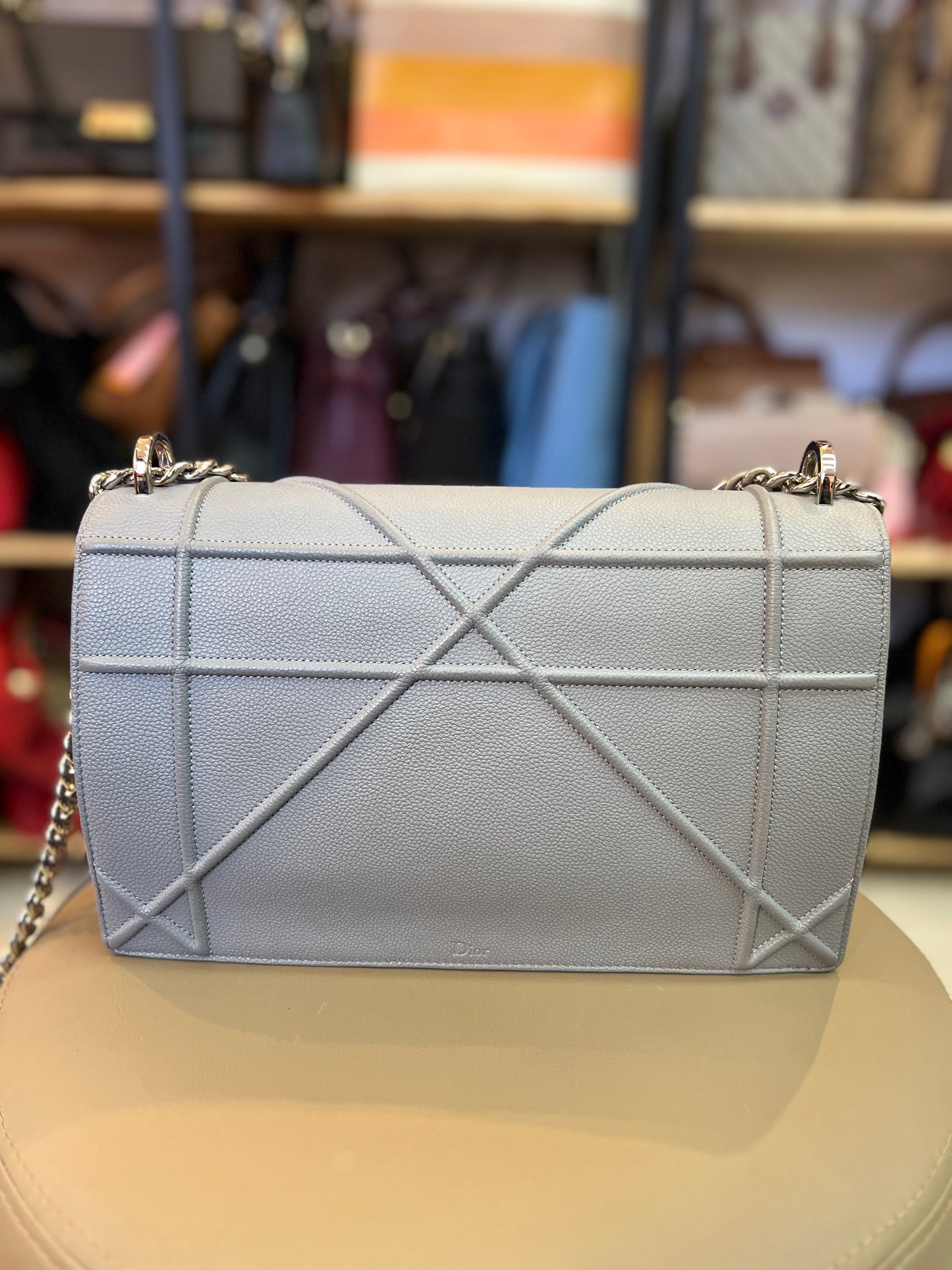 Christian Dior Diorama Couro Cinza