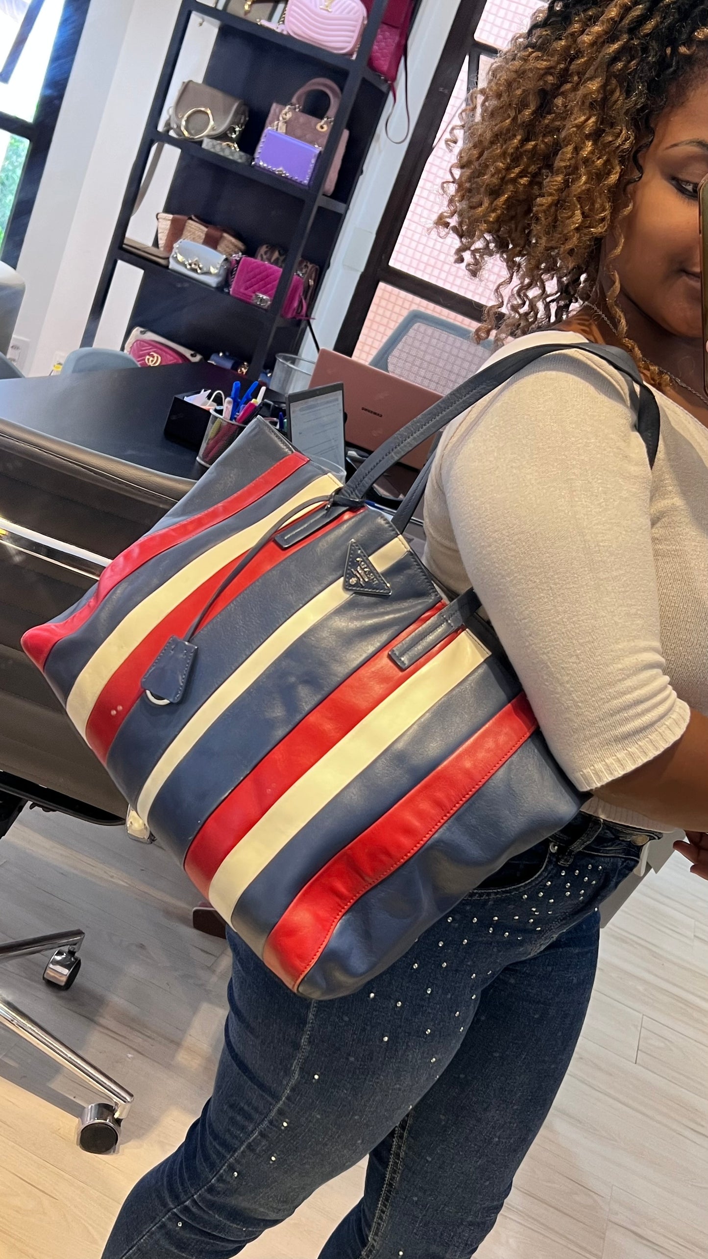 Prada Calf Tote Tricolor