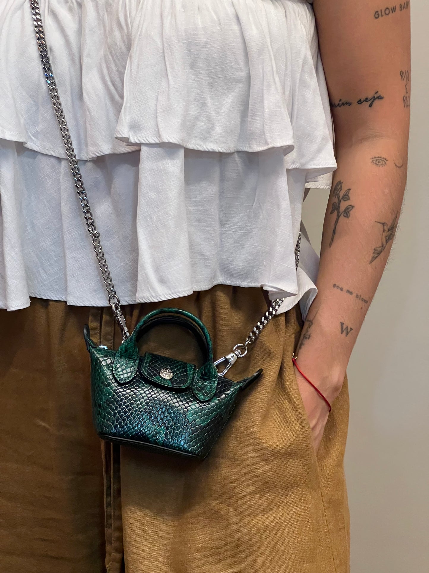Mini Le Pliage Python Verde com Corrente Metálica