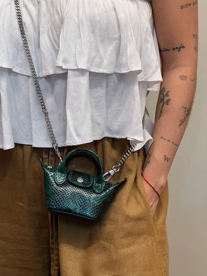 Mini Le Pliage Python Verde com Corrente Metálica