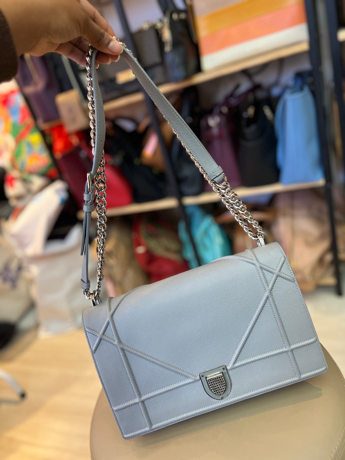 Christian Dior Diorama Couro Cinza