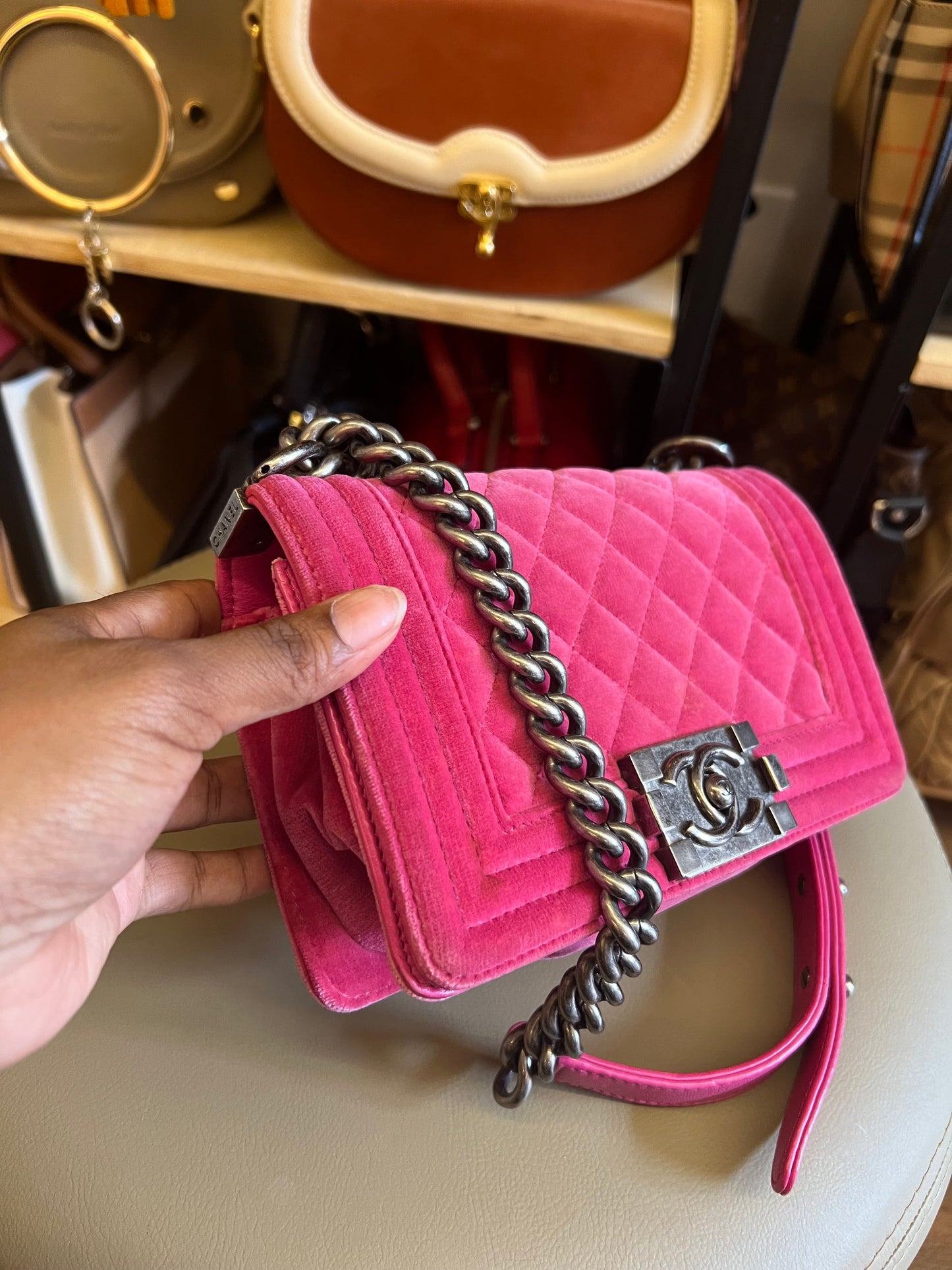 Chanel boy Velvet Small Pink