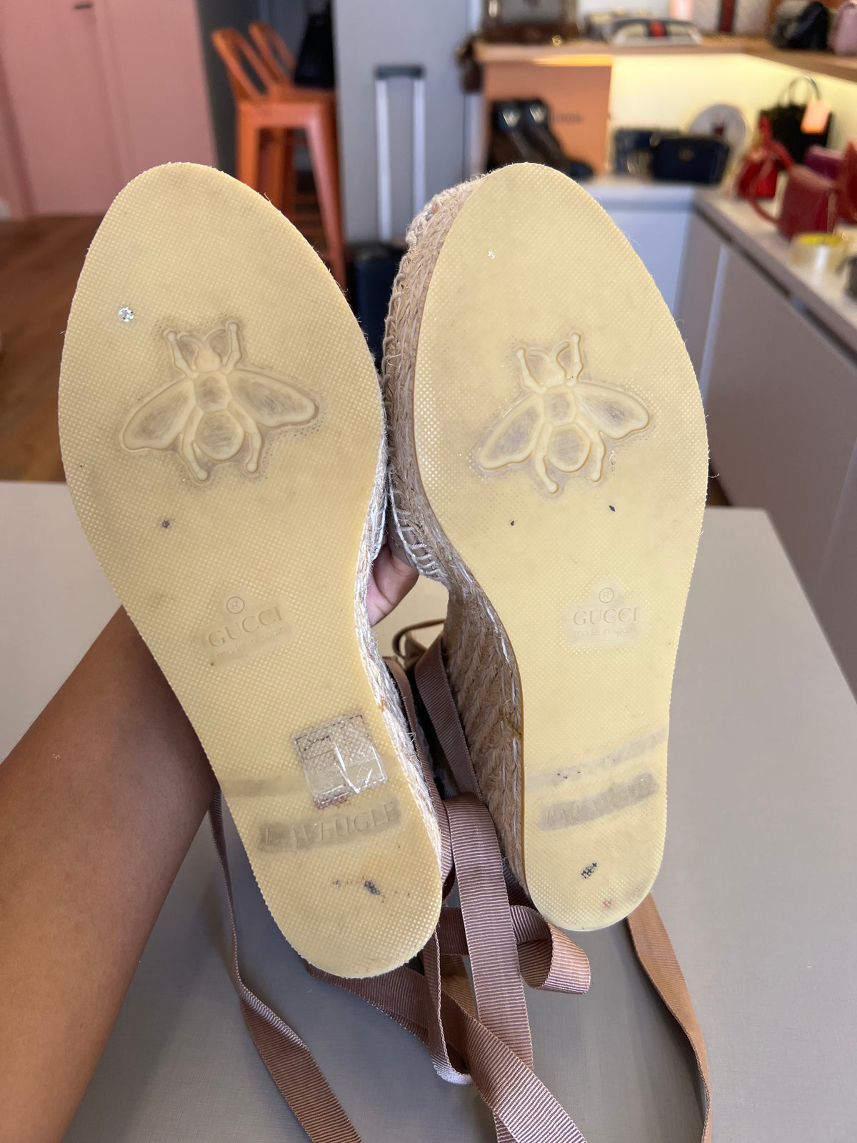 Sandalia Anabela Gucci Marmont Nude