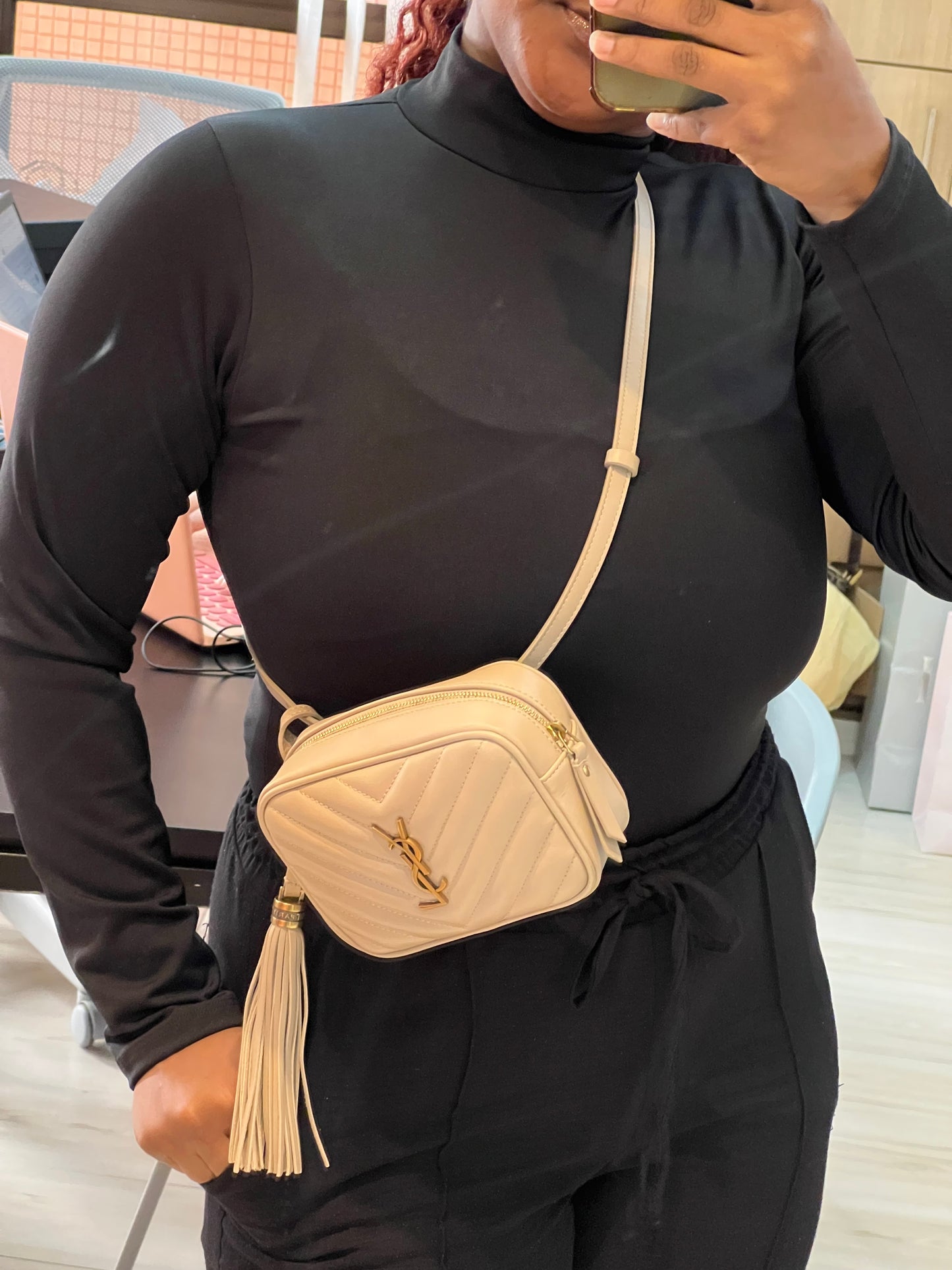 Saint Laurent Pochette Lou Leather Nude