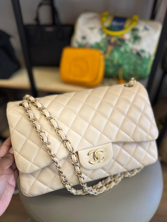 Chanel Double Flap Jumbo Nude