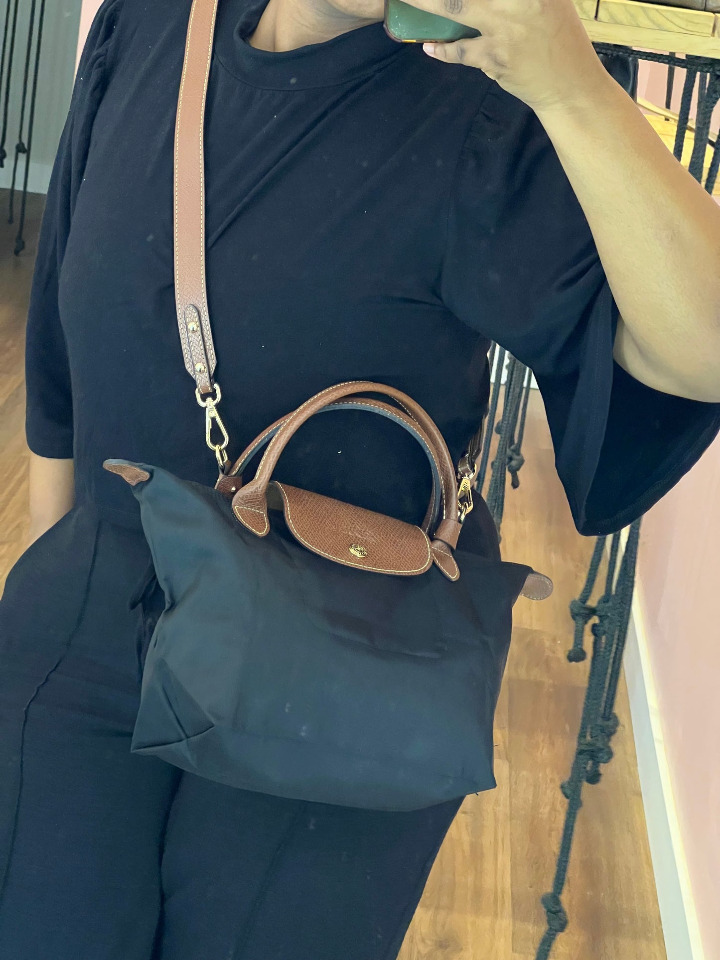 Longchamp Le Pliage Small Preta Com alça