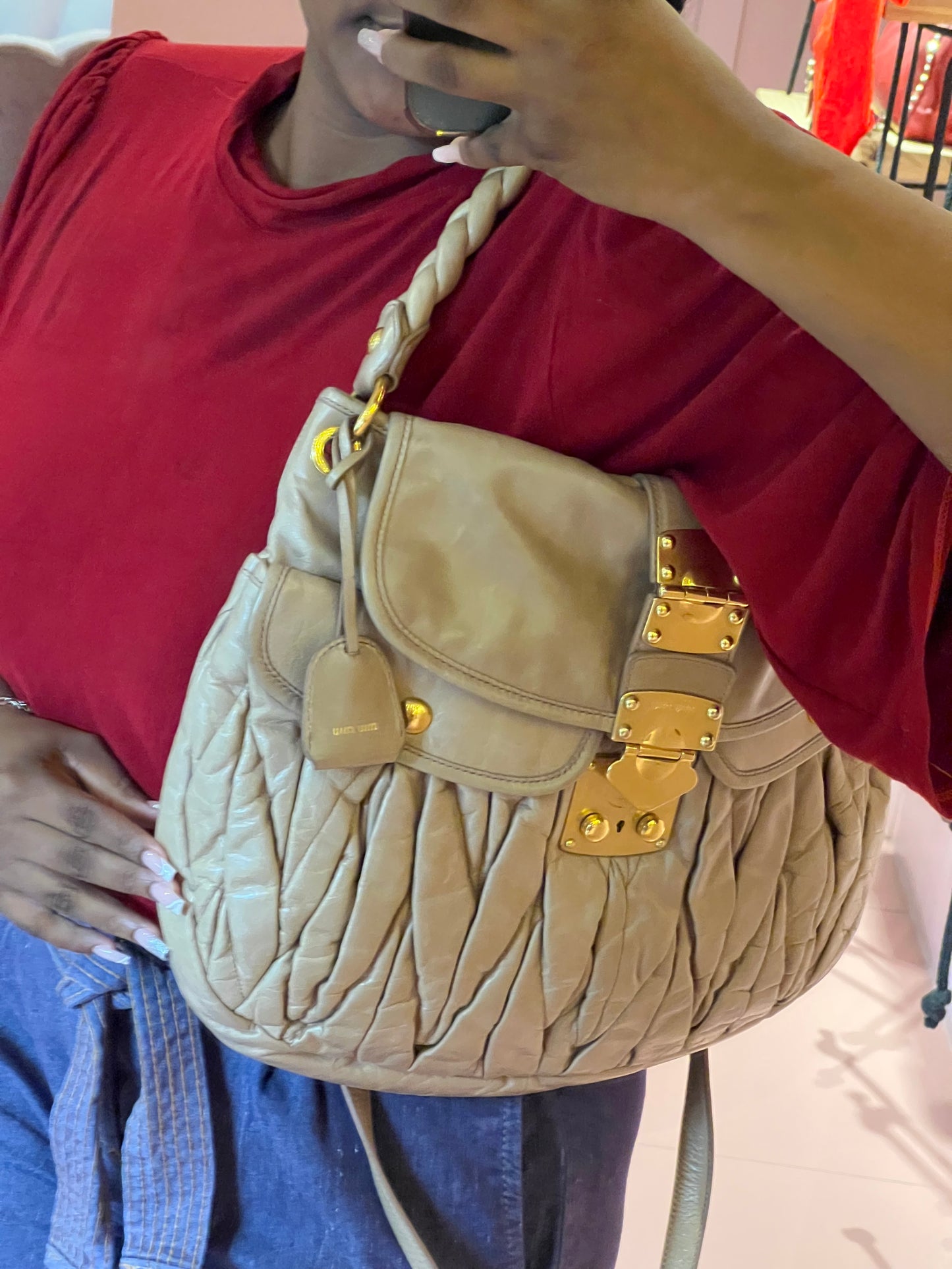 Miu Miu Matelassê Hobo Bege