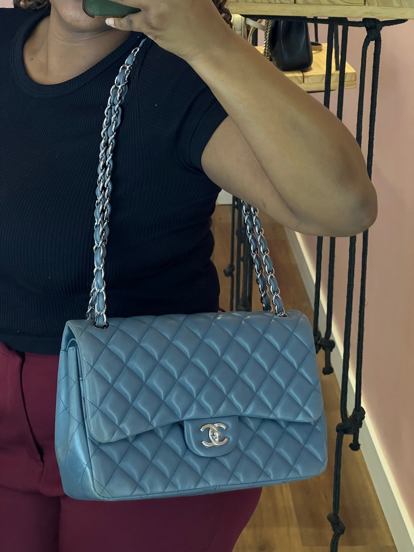 Chanel Double Flap Jumbo Azul