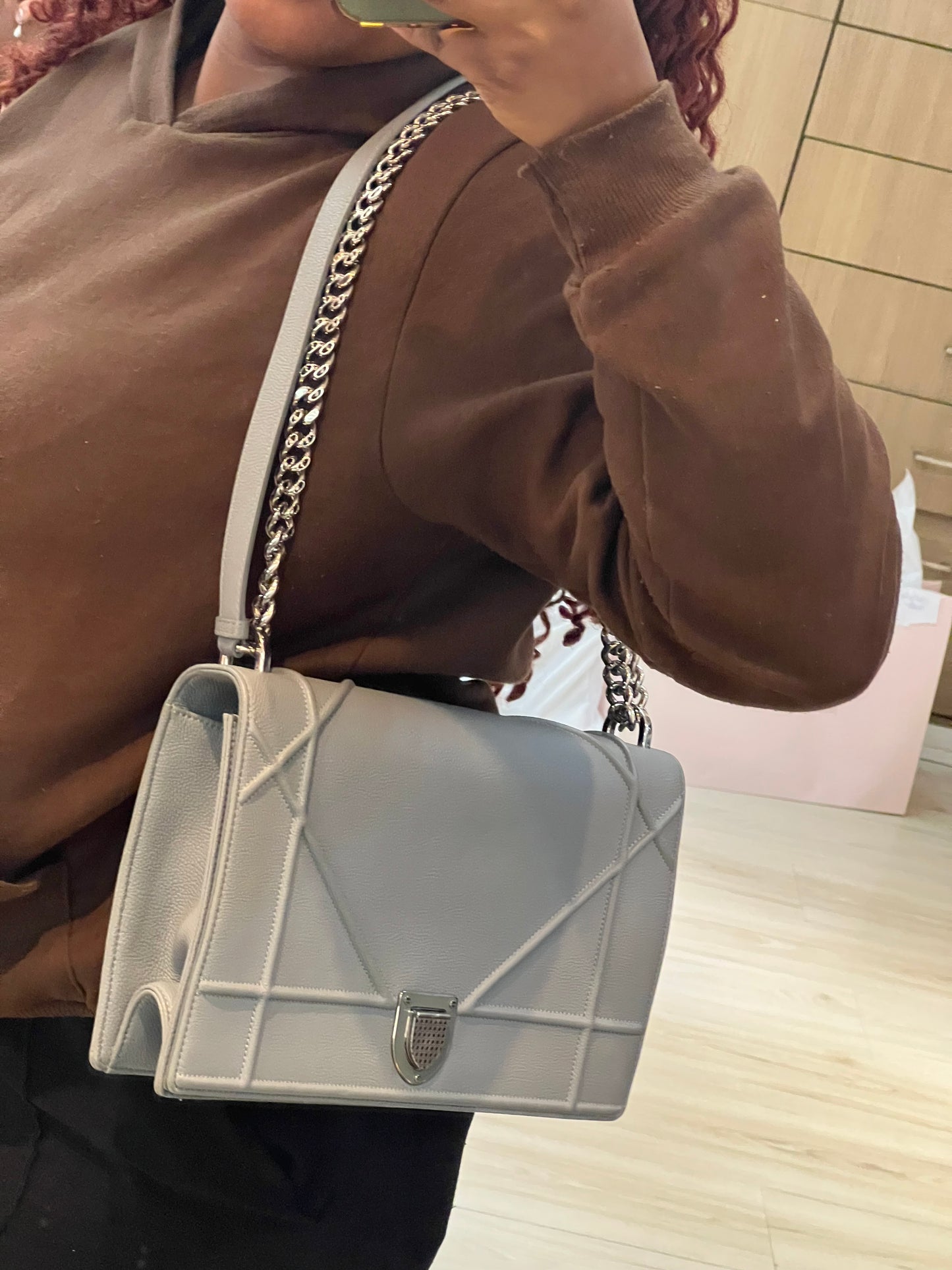 Christian Dior Diorama Couro Cinza