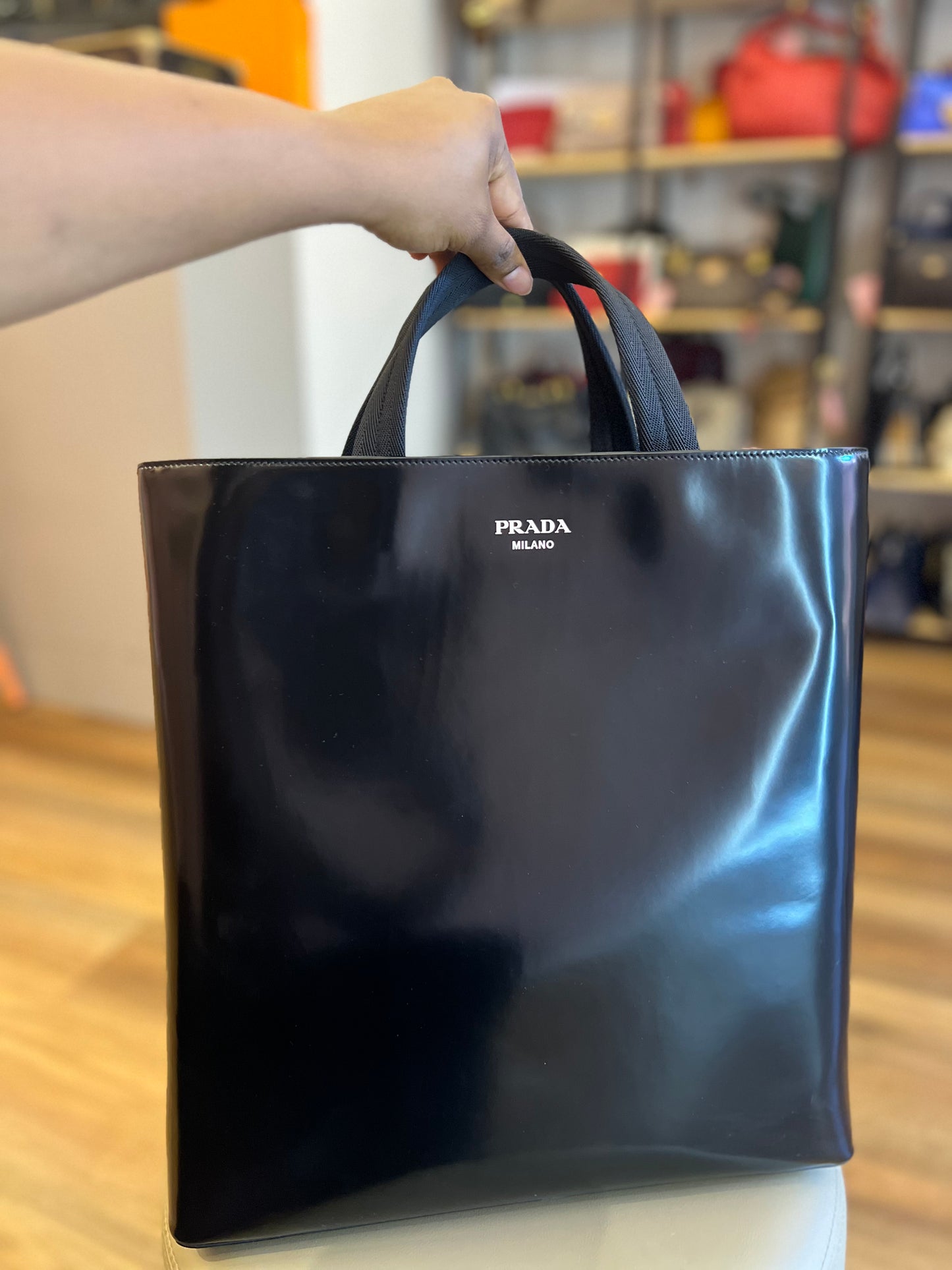 Prada Logo Stamp Tote Bag