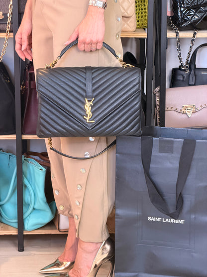 Saint Laurent College em Couro Matelassê Preto