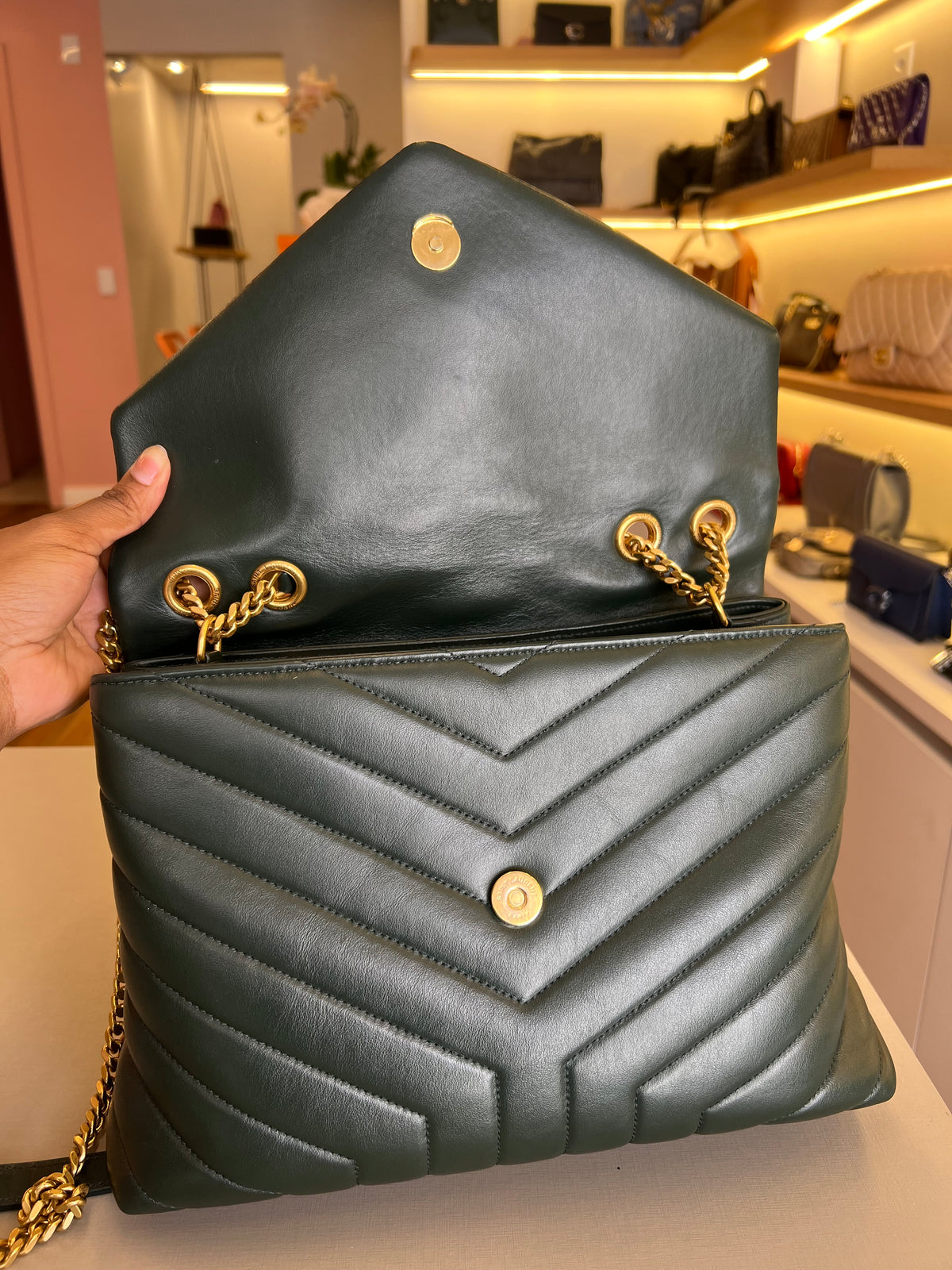 Saint Laurent Loulou Matelassê Verde