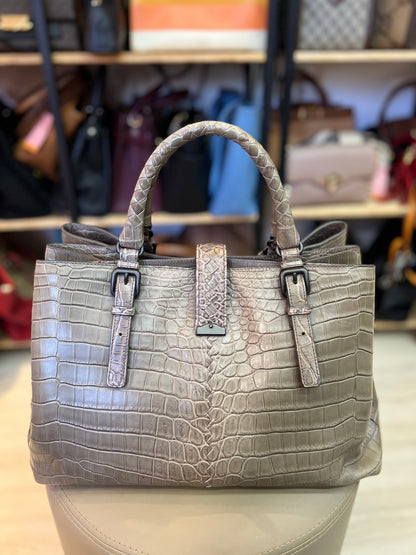 Bottega Veneta Roma Croco Cinza