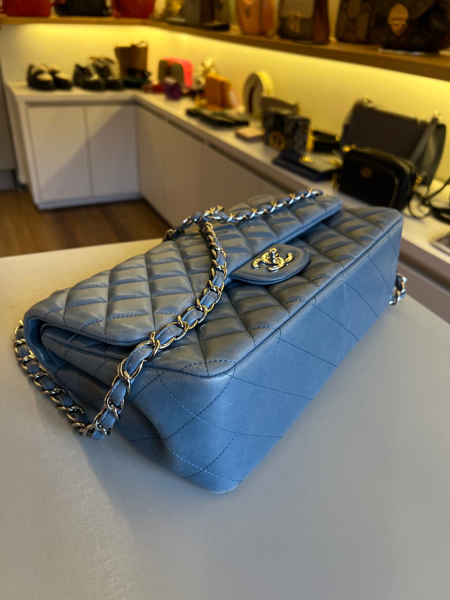 Chanel Double Flap Jumbo Azul