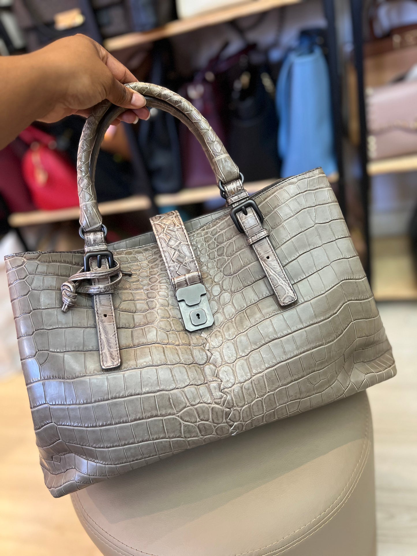 Bottega Veneta Roma Croco Cinza