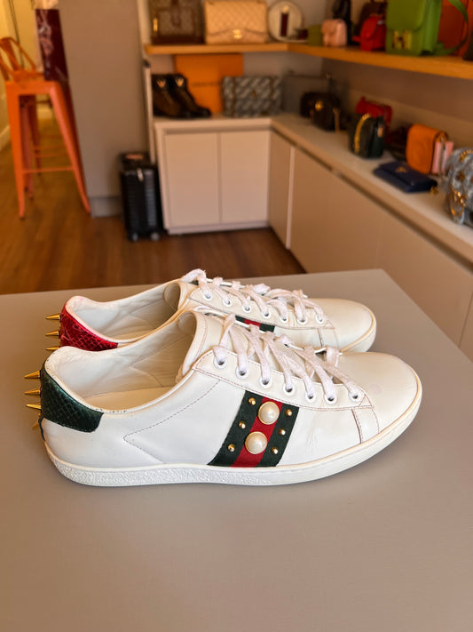 Tenis Gucci Ace Web Pearl