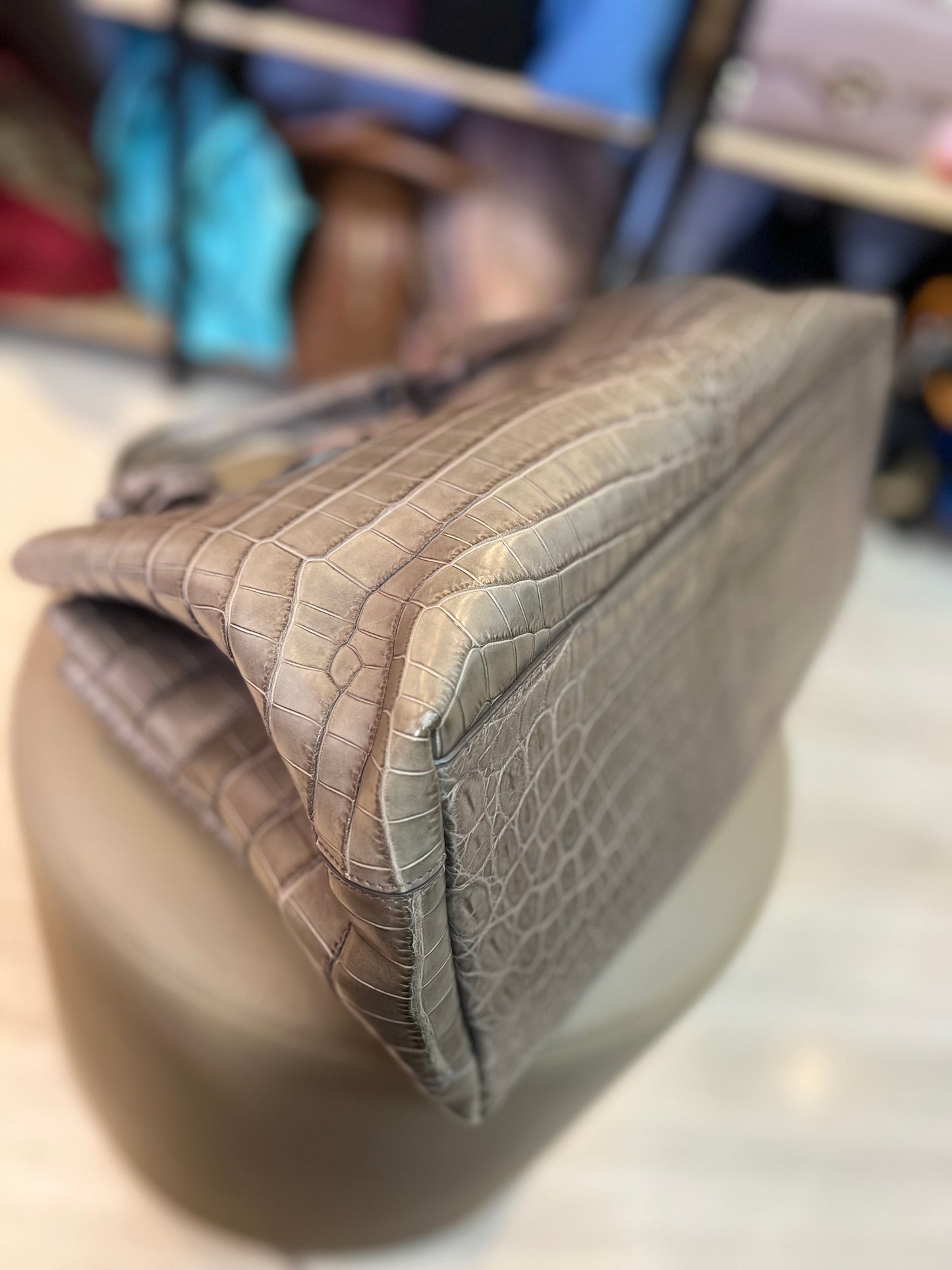 Bottega Veneta Roma Croco Cinza