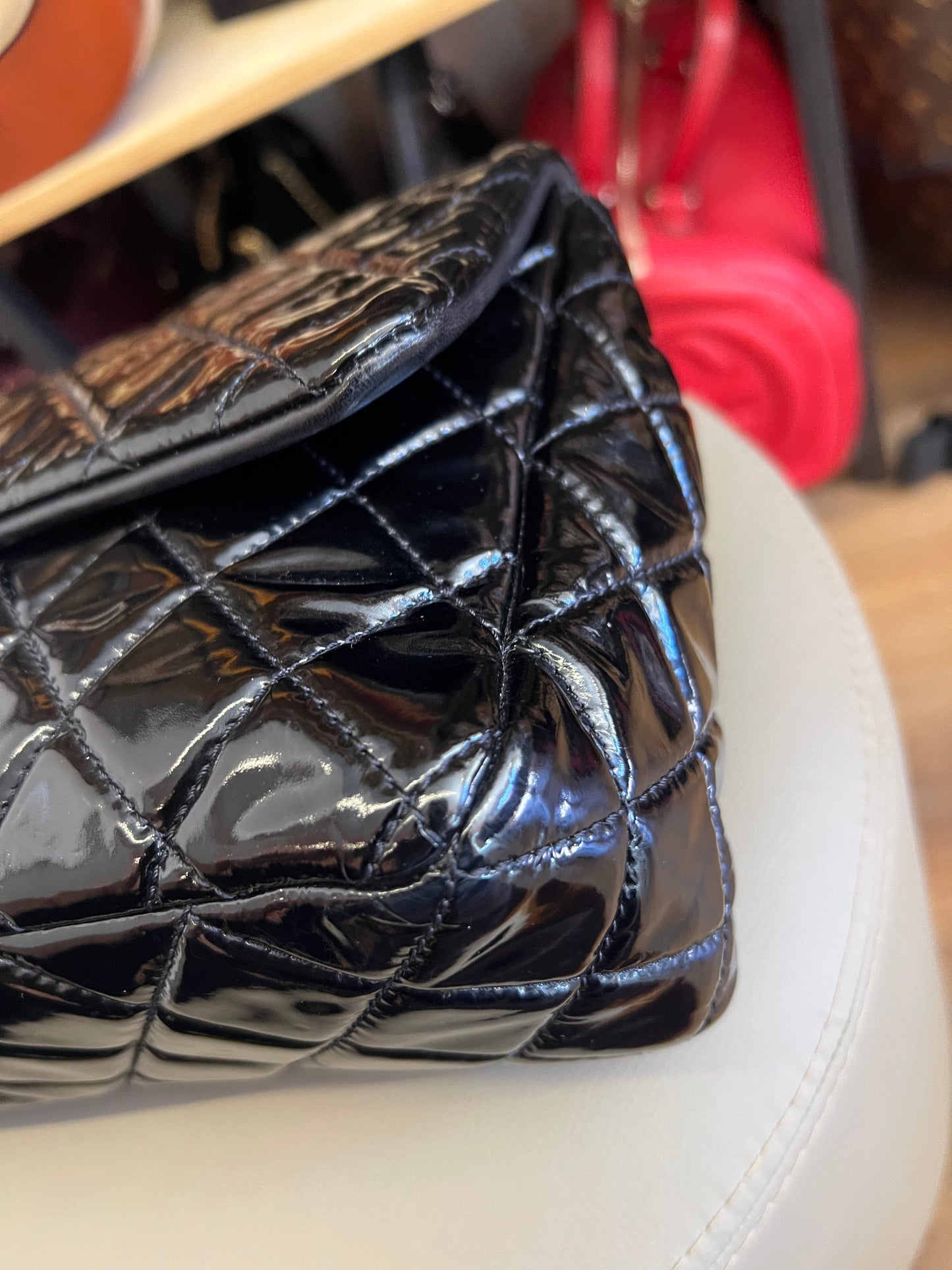 Chanel Single Flap Jumbo Verniz Preta
