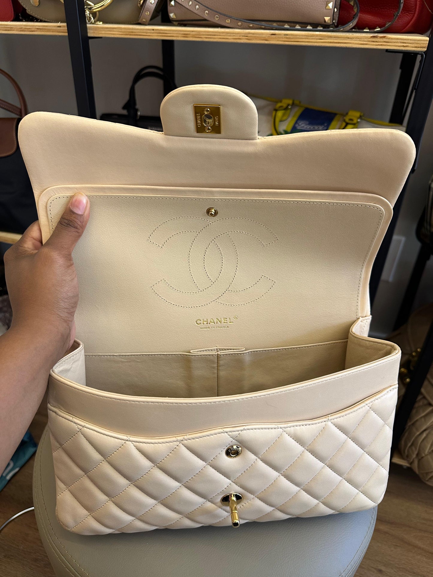 Chanel Double Flap Jumbo Nude