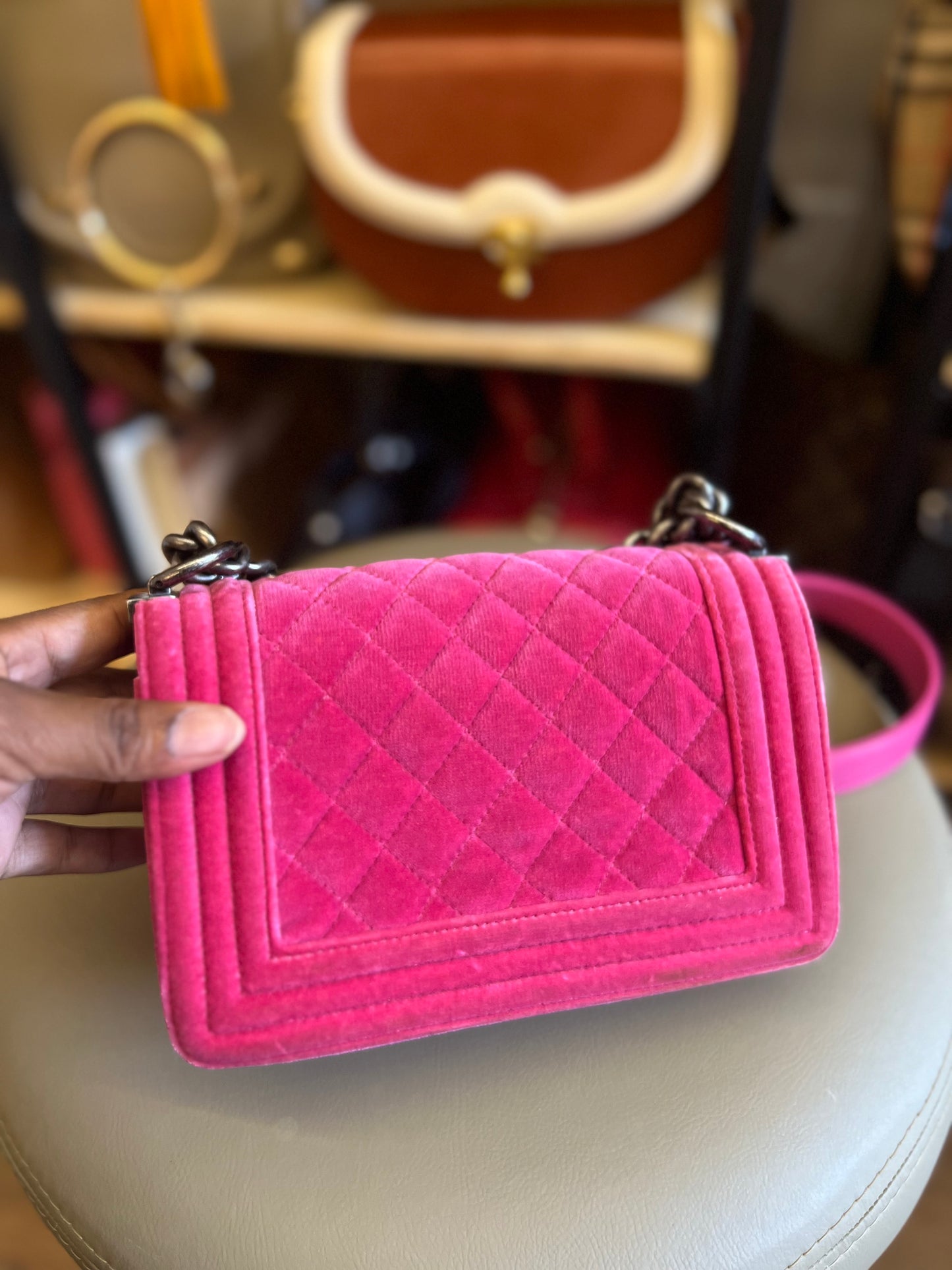Chanel boy Velvet Small Pink